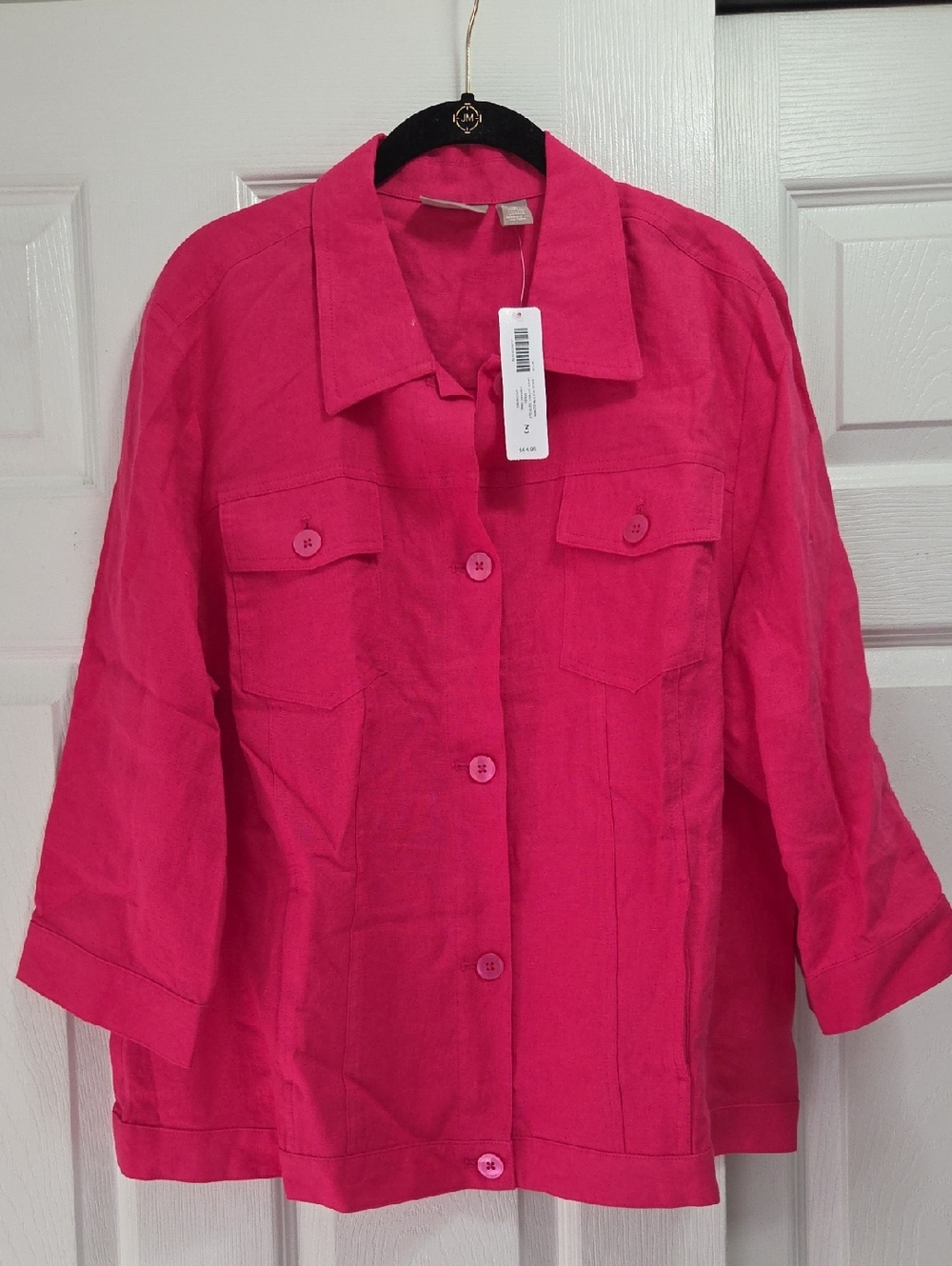 Chico's Fuchsia Collar Button-Front Linen Jacket